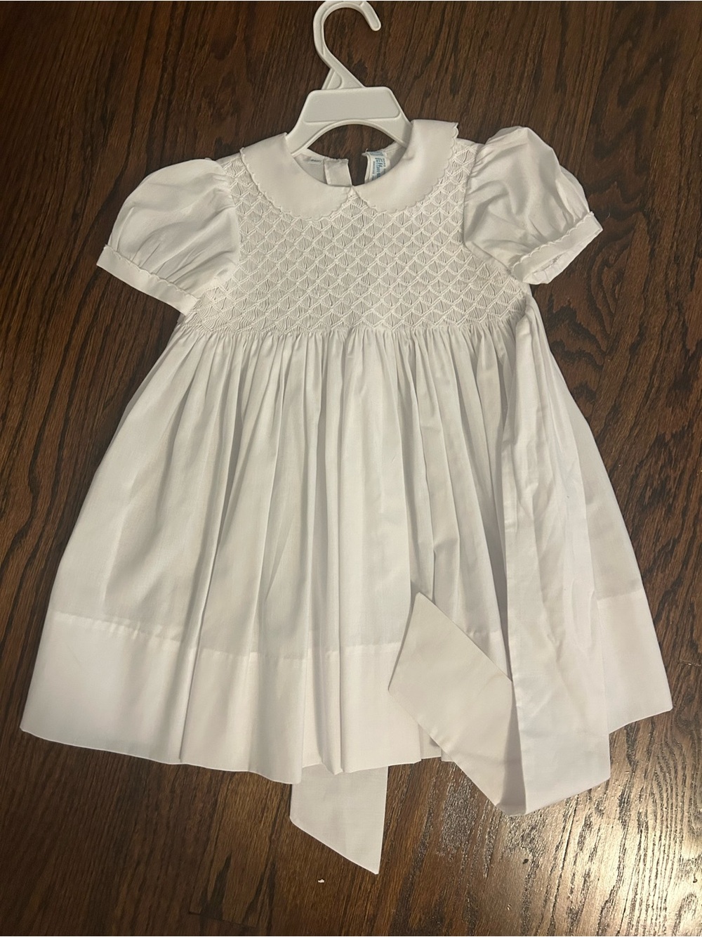 Classic White Smocked Peter Pan Dress for Girls